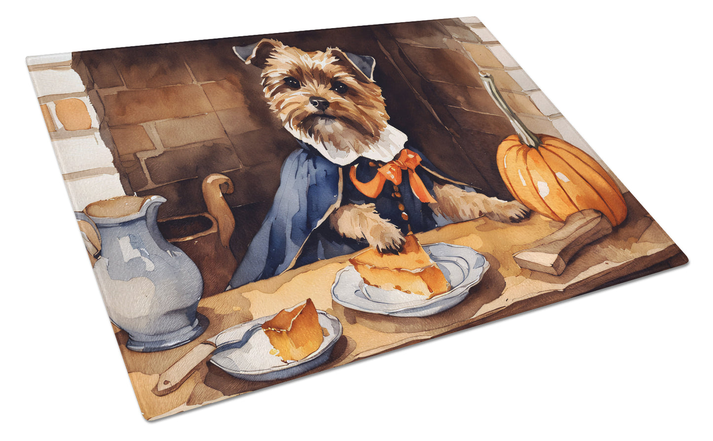 Buy this Border Terrier Fall Kitchen Pumpkins Glass Cutting Board