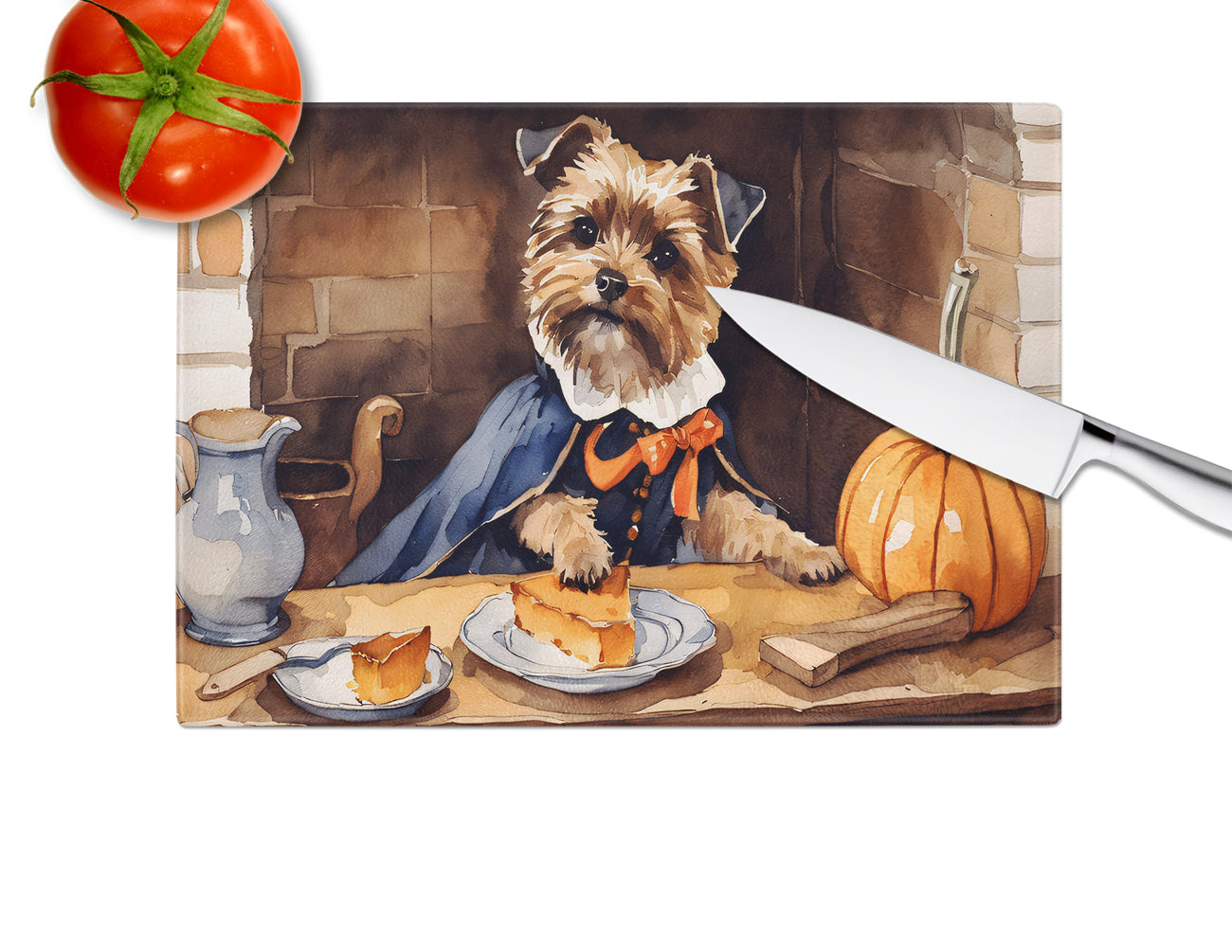 Border Terrier Fall Kitchen Pumpkins Glass Cutting Board