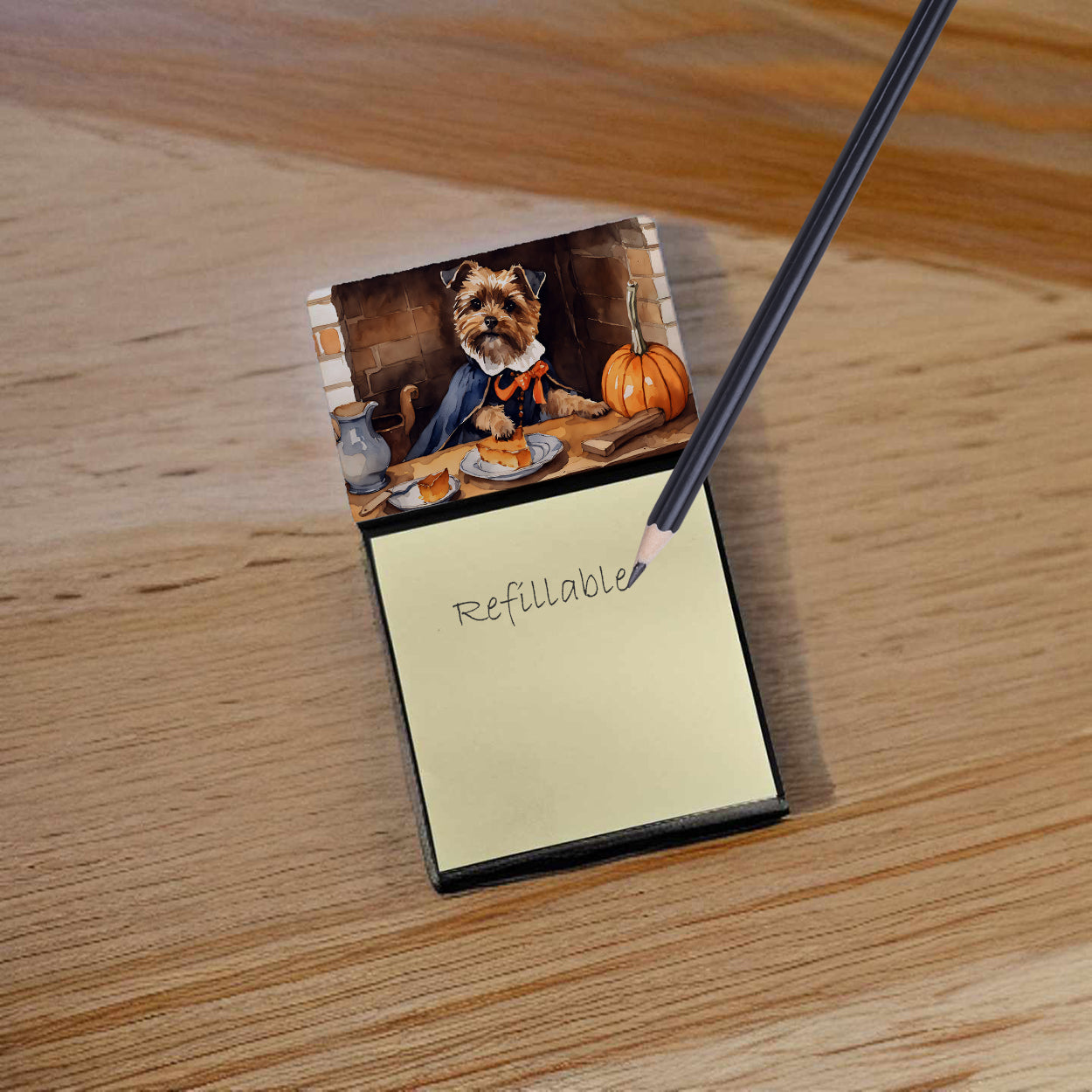 Border Terrier Fall Kitchen Pumpkins Sticky Note Holder