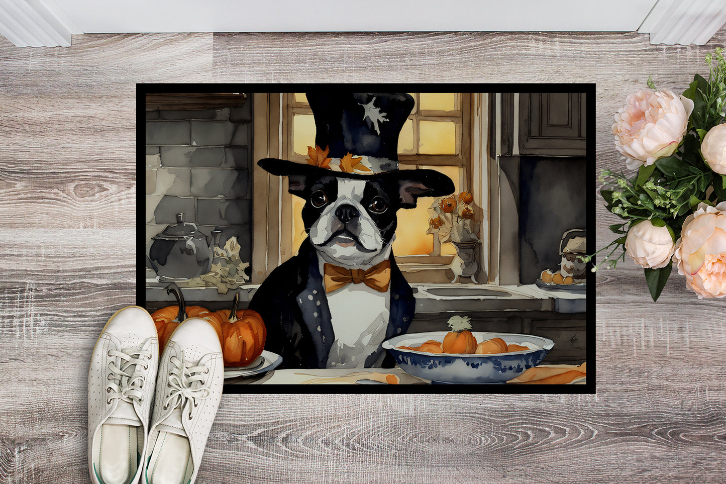 Boston Terrier Fall Kitchen Pumpkins Doormat