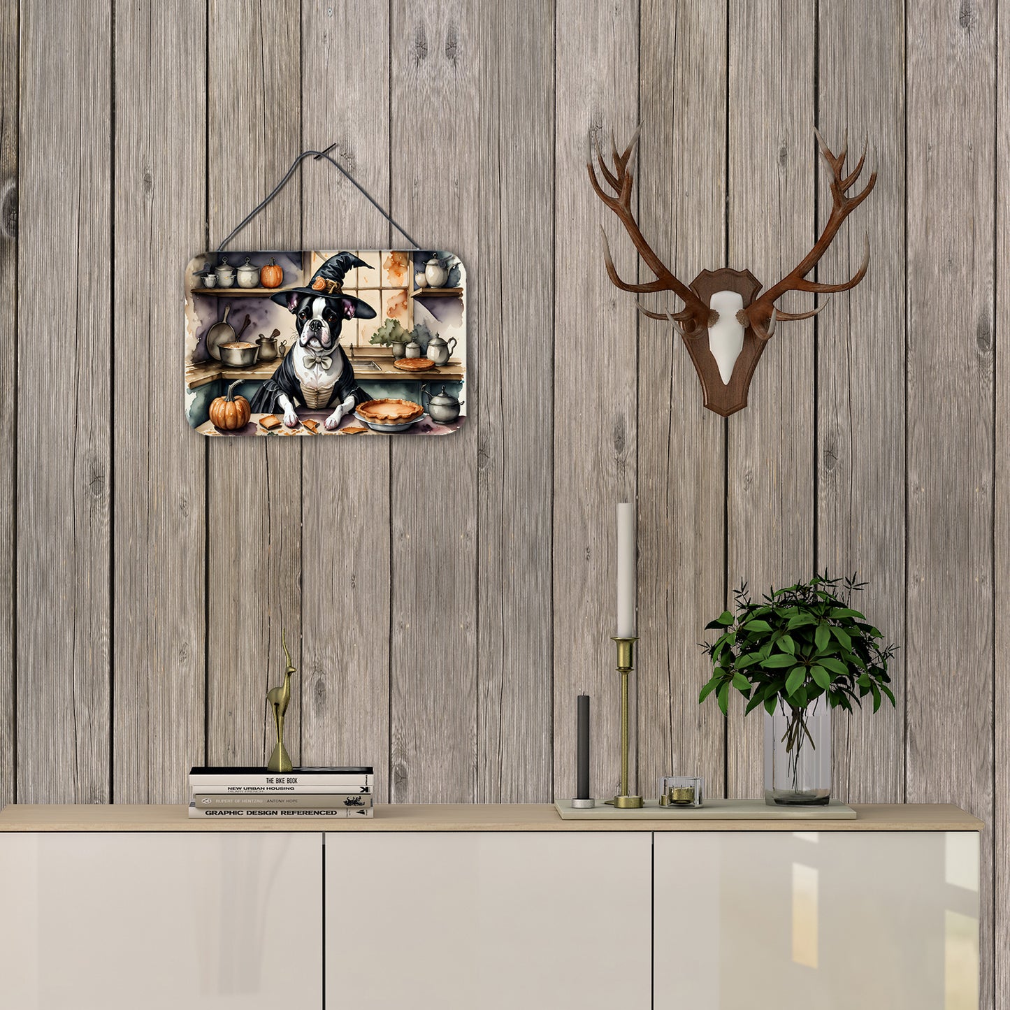 Boston Terrier Fall Kitchen Pumpkins Wall or Door Hanging Prints