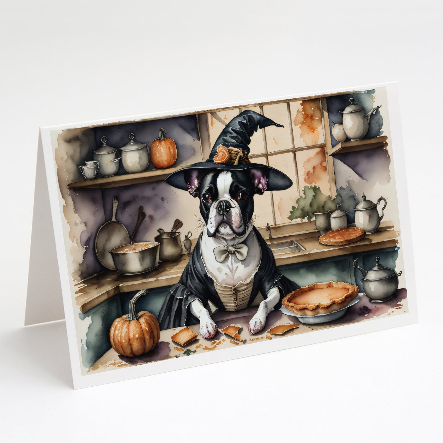 Buy this Boston Terrier Fall Kitchen Pumpkins Greeting Cards Pack of 8