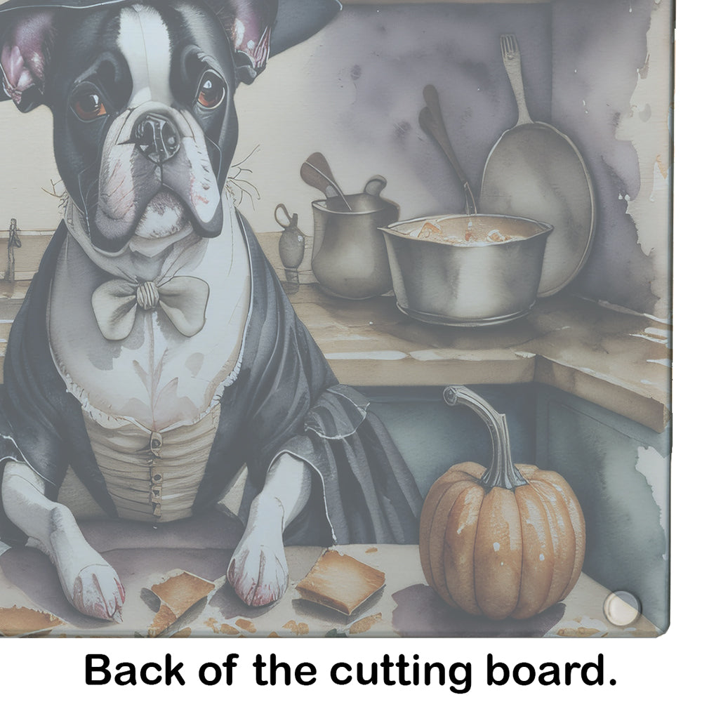 Boston Terrier Fall Kitchen Pumpkins Glass Cutting Board