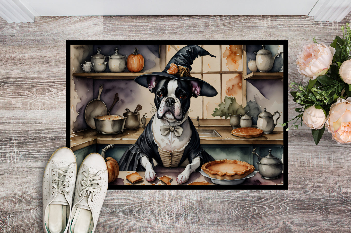 Boston Terrier Fall Kitchen Pumpkins Doormat