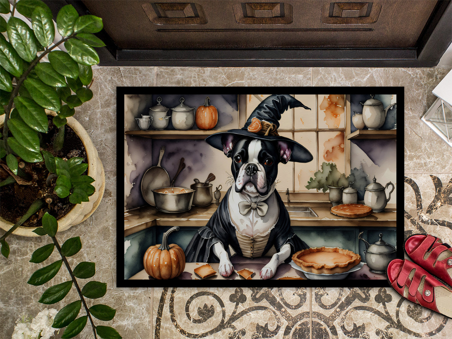 Boston Terrier Fall Kitchen Pumpkins Doormat