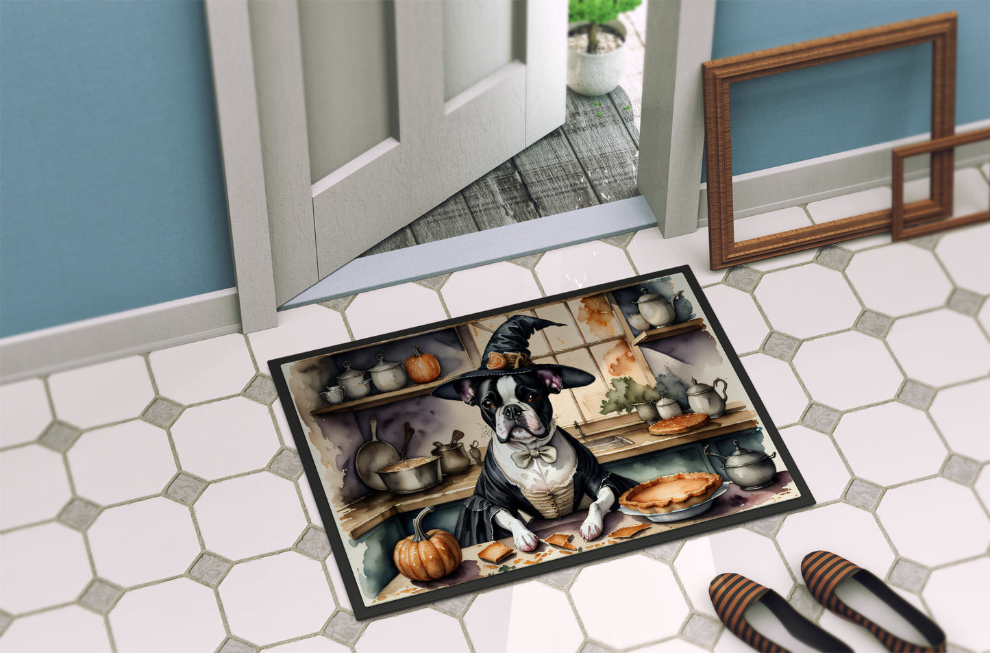 Boston Terrier Fall Kitchen Pumpkins Doormat