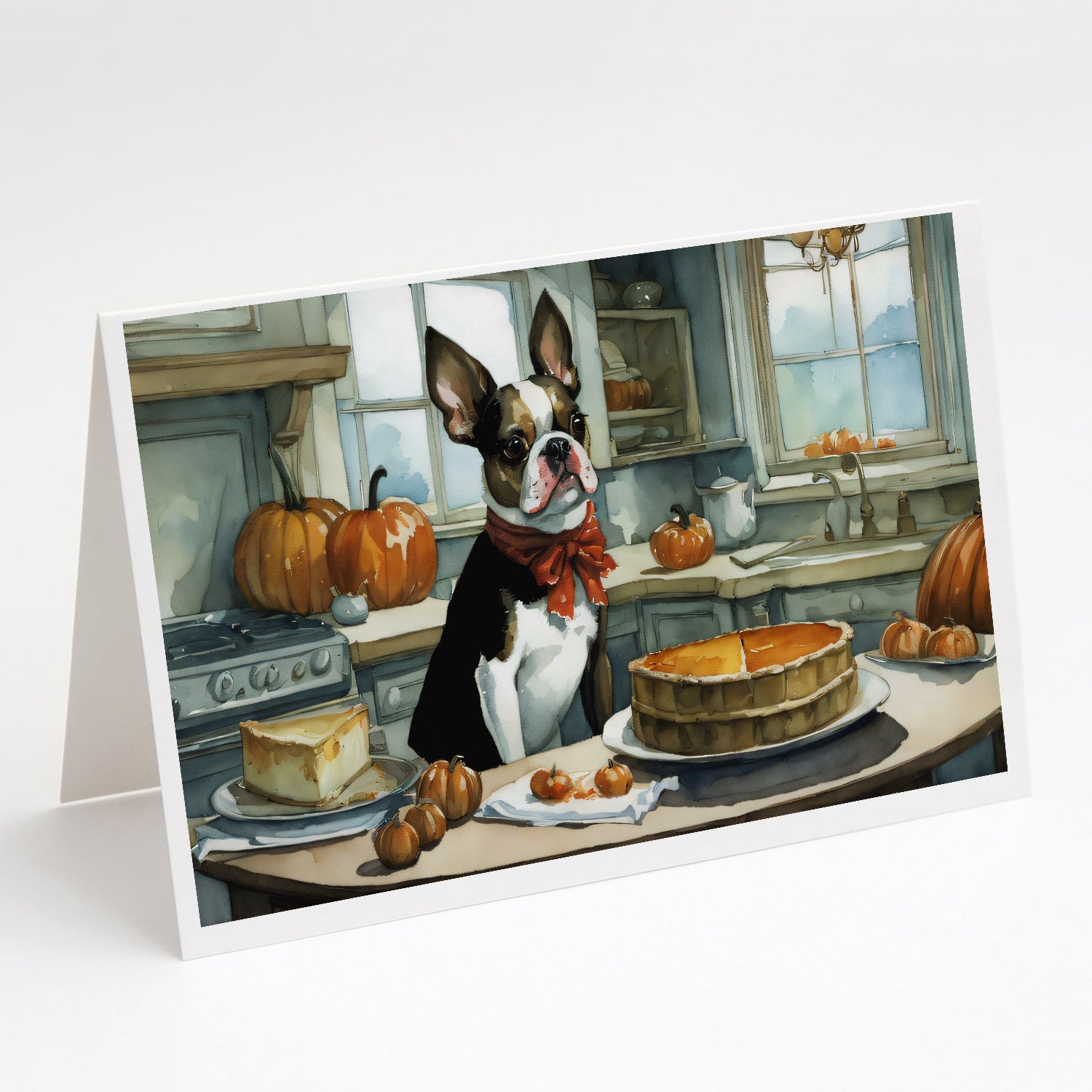 Buy this Boston Terrier Fall Kitchen Pumpkins Greeting Cards Pack of 8