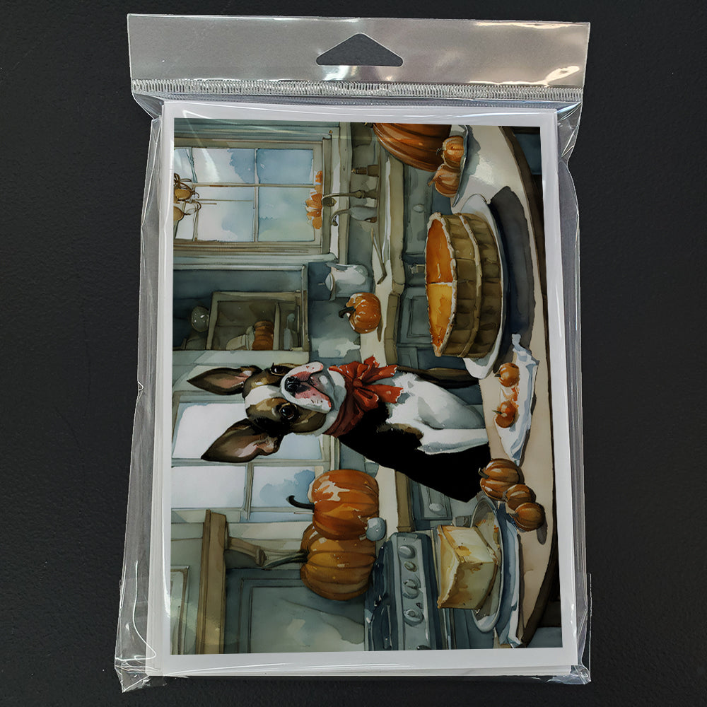 Boston Terrier Fall Kitchen Pumpkins Greeting Cards Pack of 8