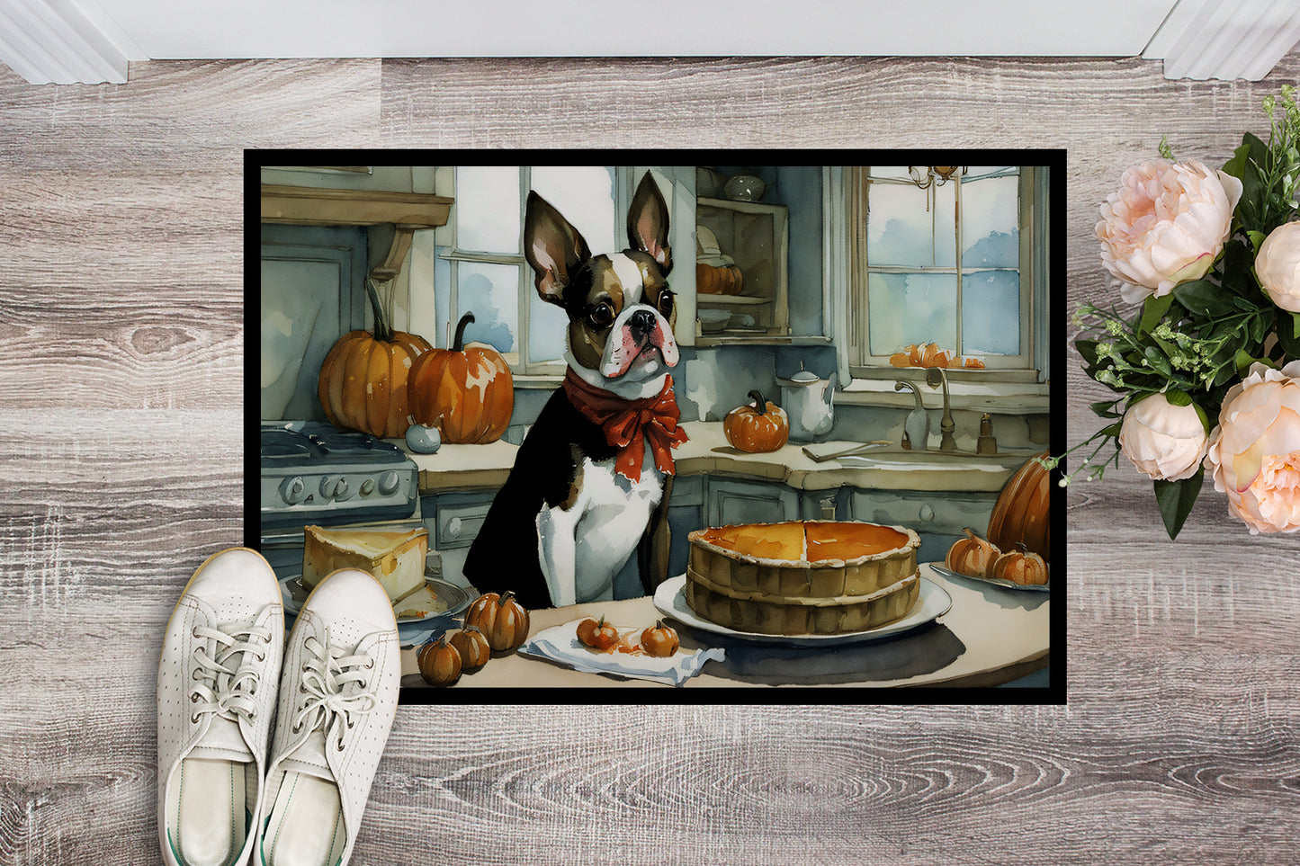 Boston Terrier Fall Kitchen Pumpkins Doormat