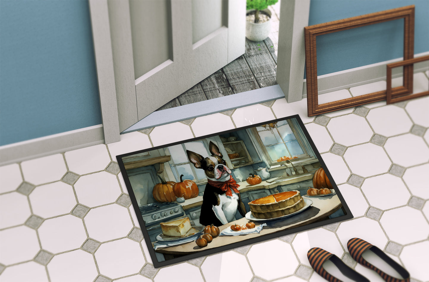 Boston Terrier Fall Kitchen Pumpkins Doormat