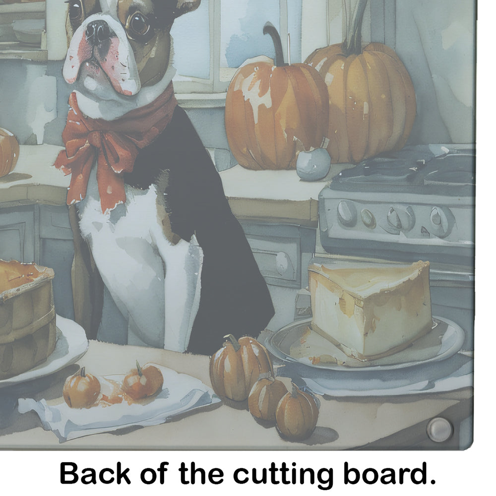 Boston Terrier Fall Kitchen Pumpkins Glass Cutting Board