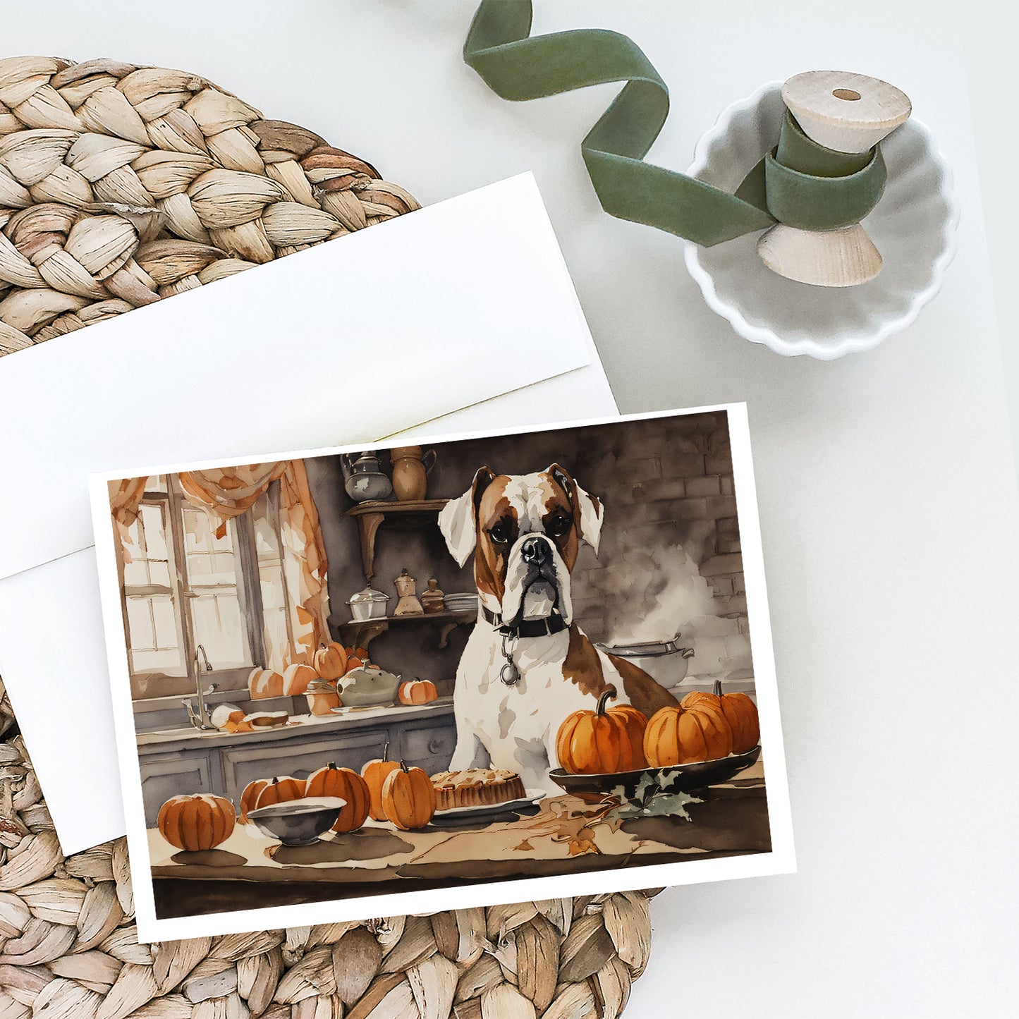 Boxer Fall Kitchen Pumpkins Greeting Cards Pack of 8