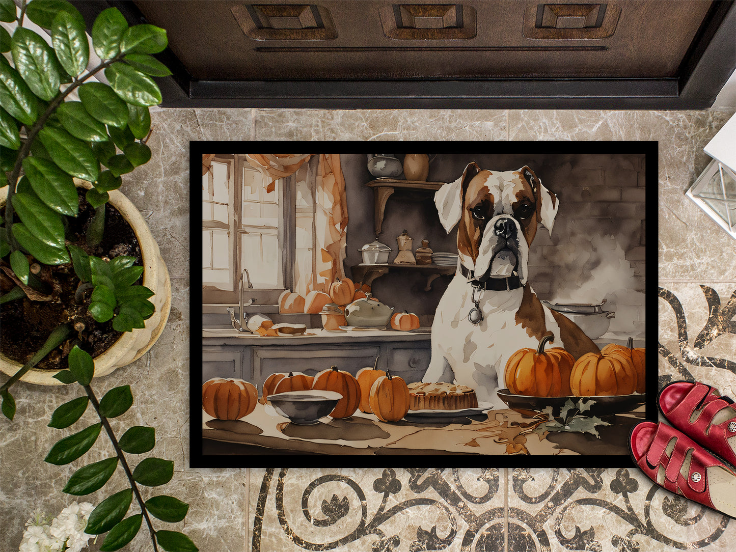 Boxer Fall Kitchen Pumpkins Doormat