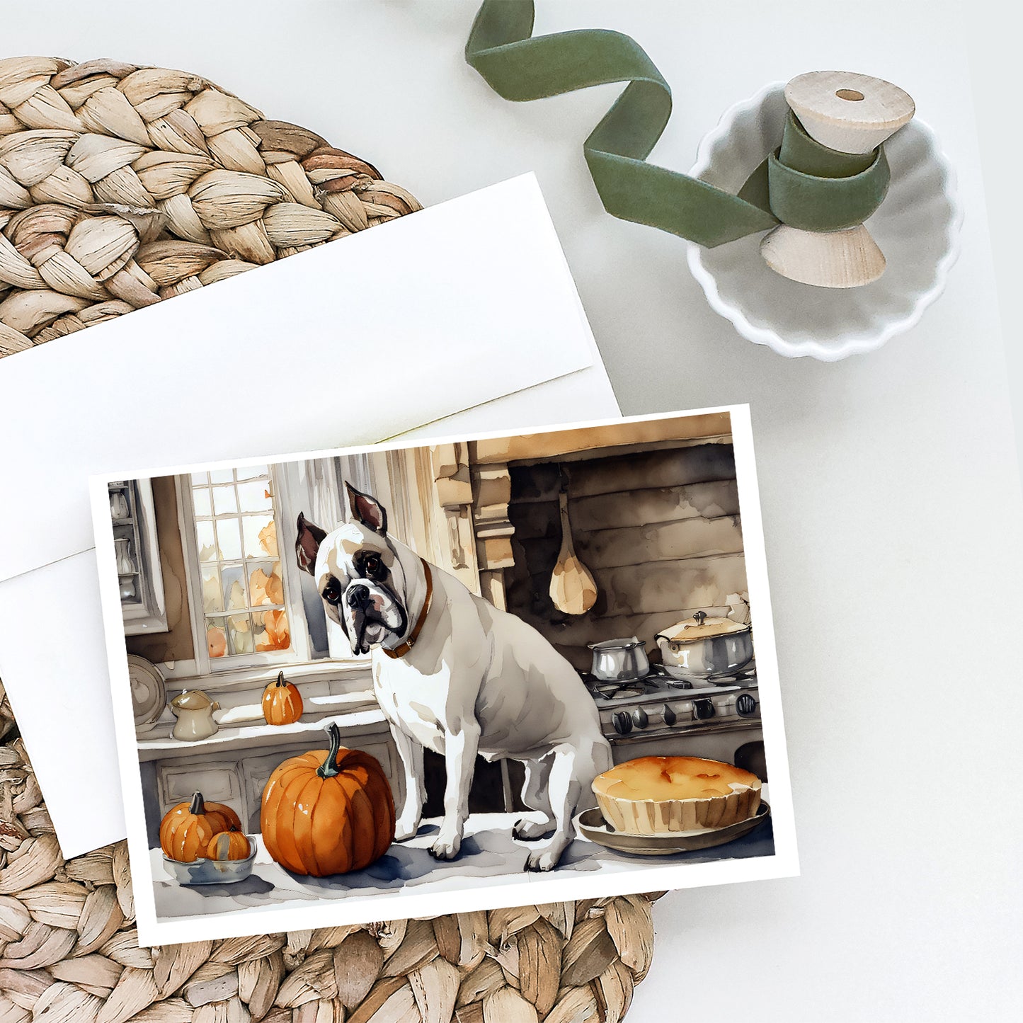 Boxer Fall Kitchen Pumpkins Greeting Cards Pack of 8