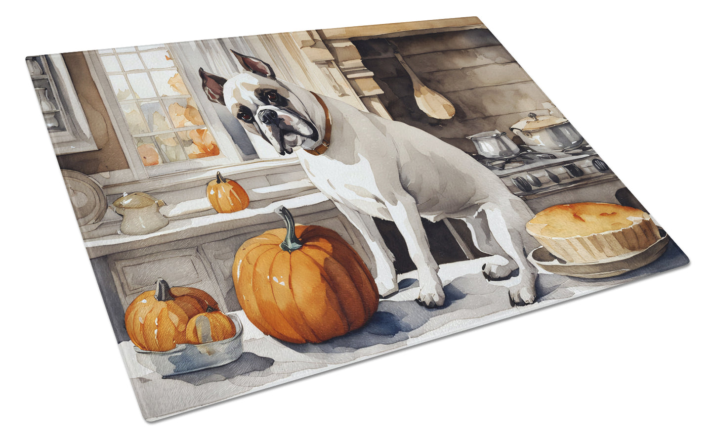 Buy this Boxer Fall Kitchen Pumpkins Glass Cutting Board