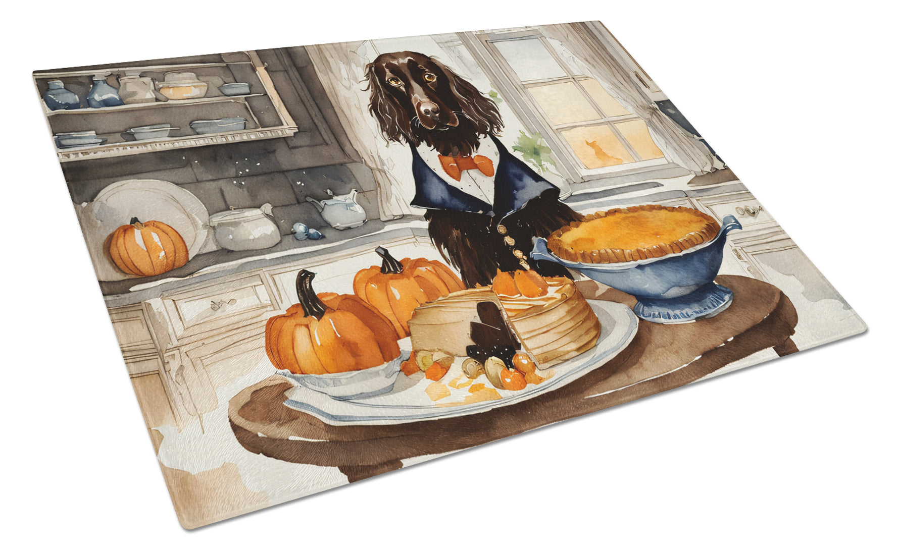 Buy this Boykin Spaniel Fall Kitchen Pumpkins Glass Cutting Board