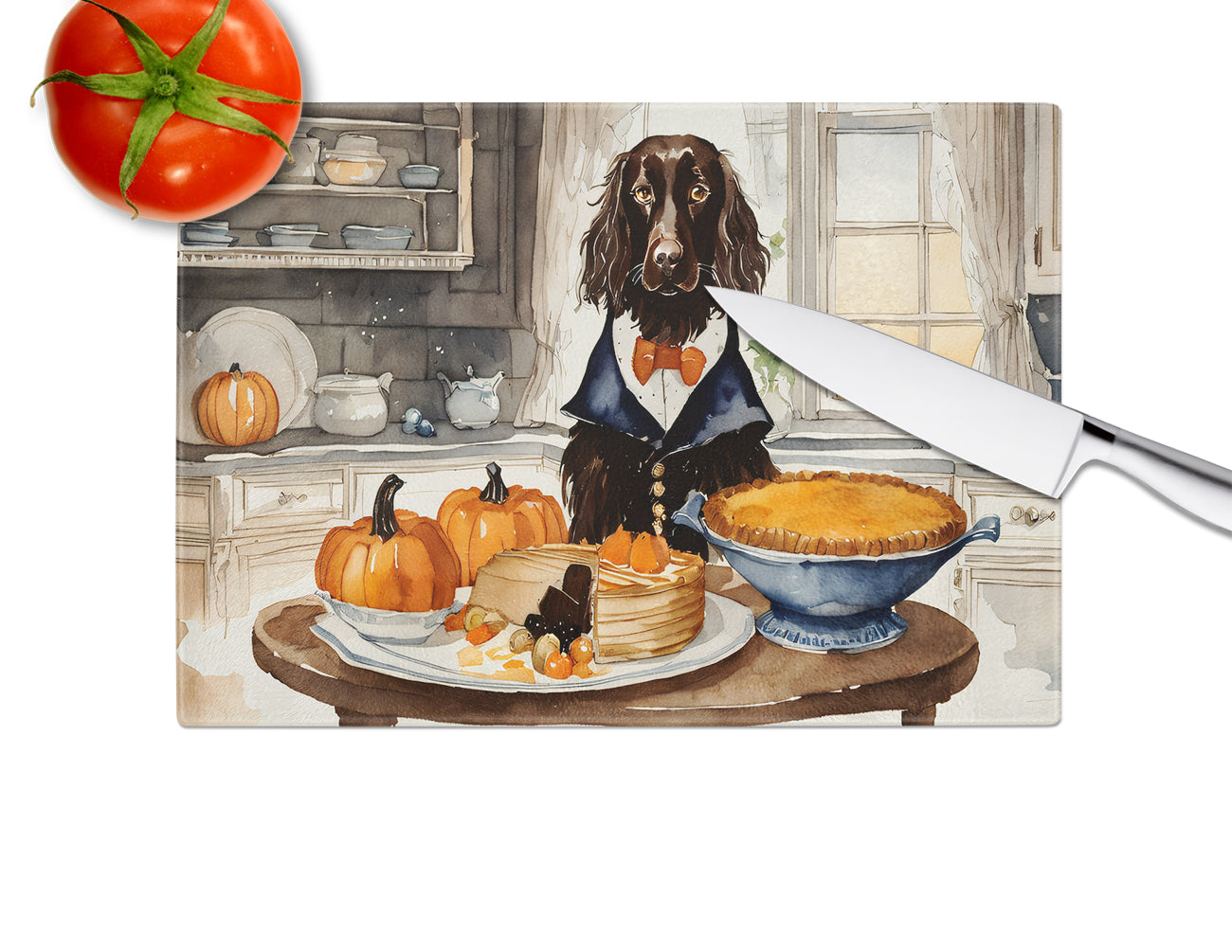 Boykin Spaniel Fall Kitchen Pumpkins Glass Cutting Board