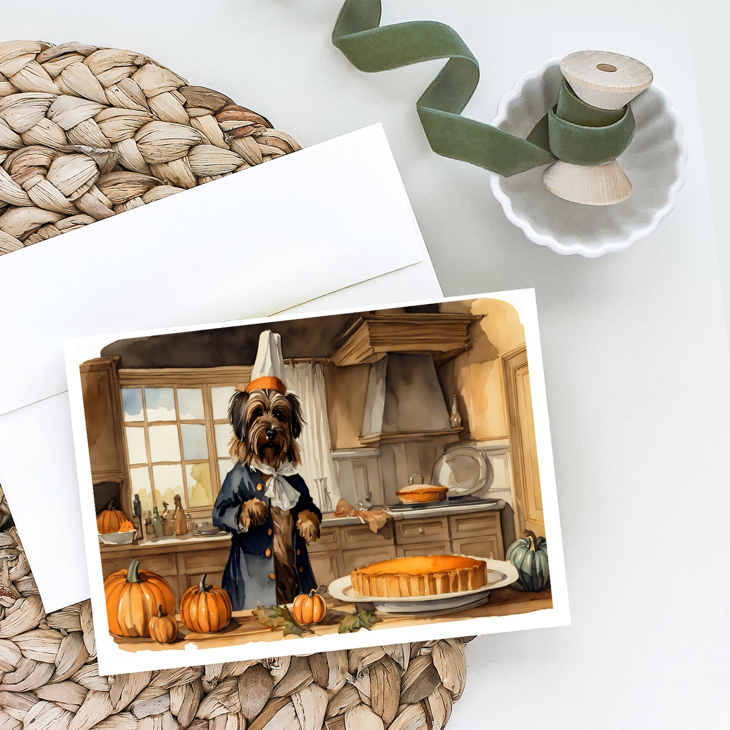 Briard Fall Kitchen Pumpkins Greeting Cards Pack of 8