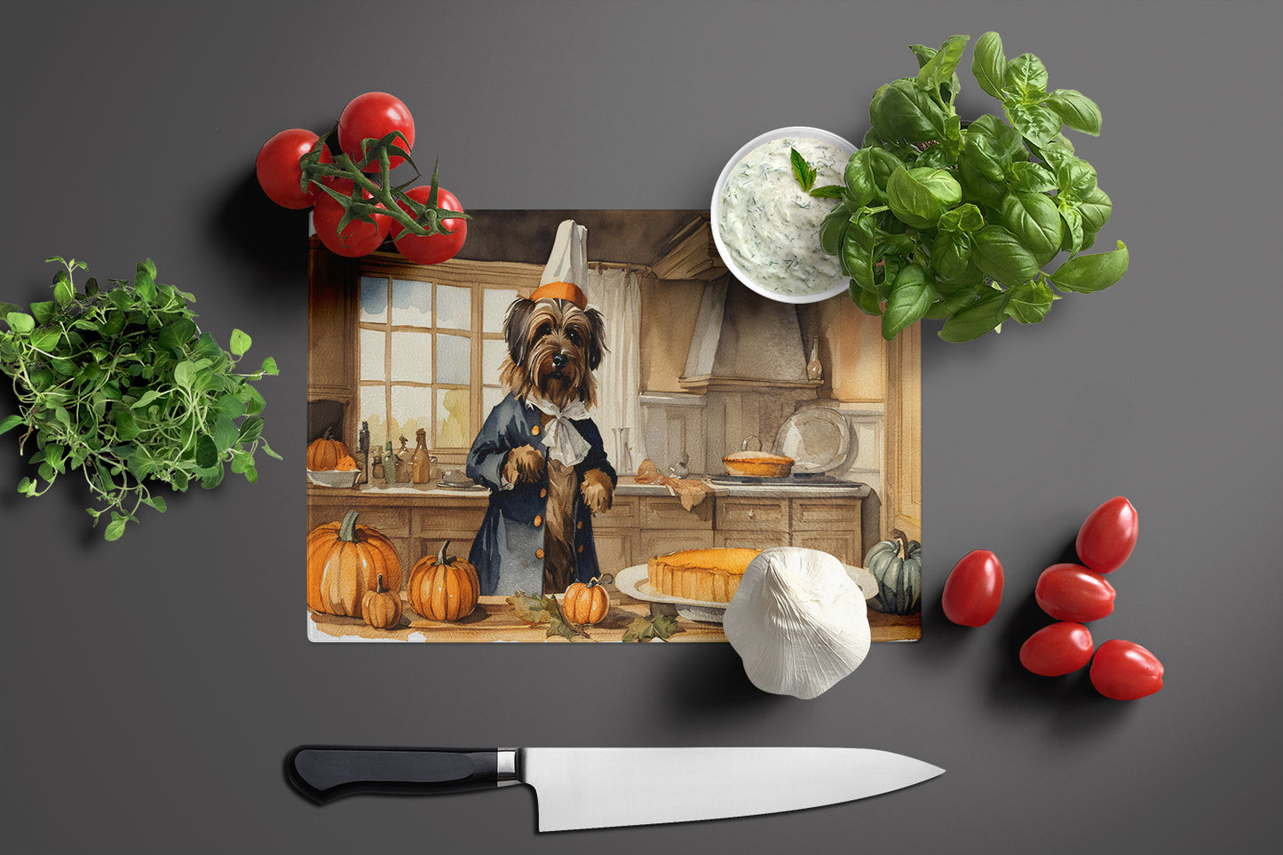 Briard Fall Kitchen Pumpkins Glass Cutting Board