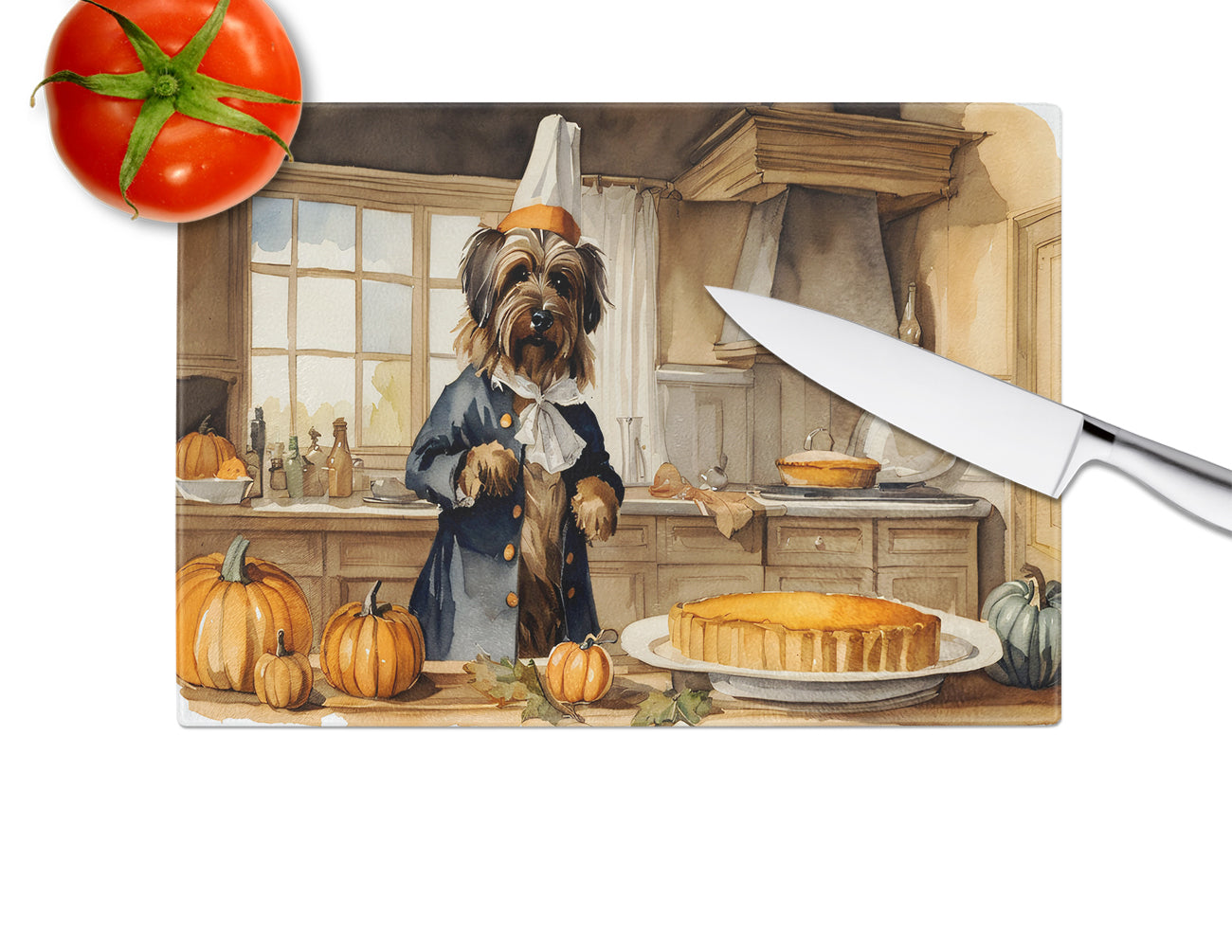 Briard Fall Kitchen Pumpkins Glass Cutting Board