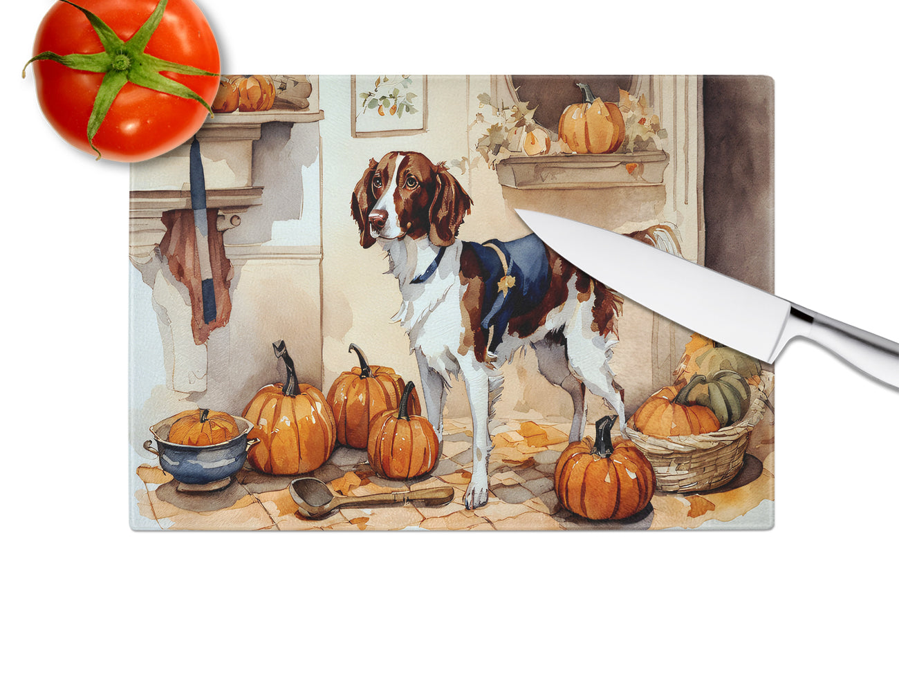 Brittany Fall Kitchen Pumpkins Glass Cutting Board