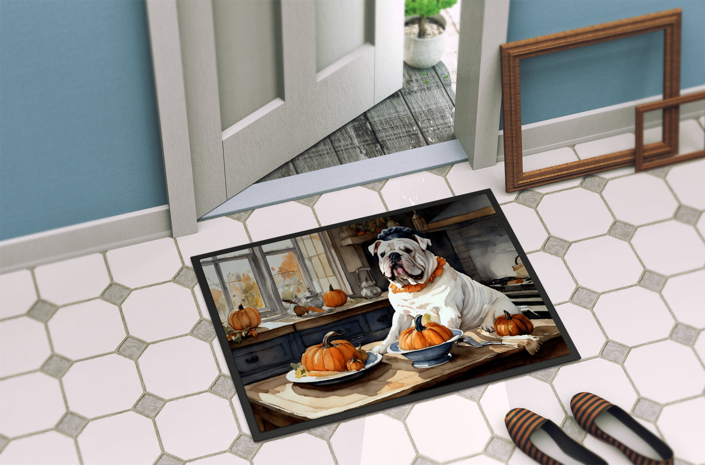 English Bulldog Fall Kitchen Pumpkins Doormat