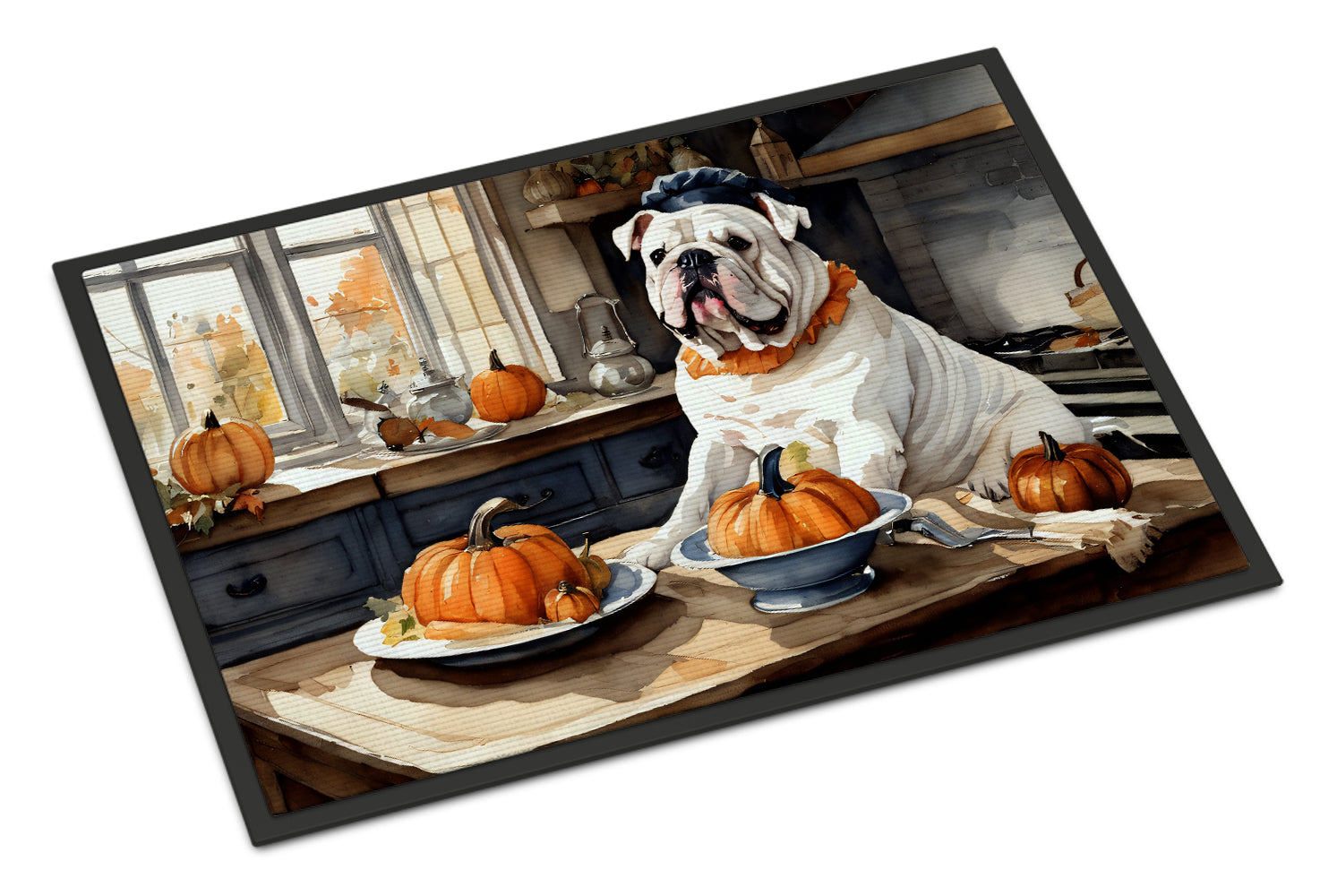 Buy this English Bulldog Fall Kitchen Pumpkins Doormat