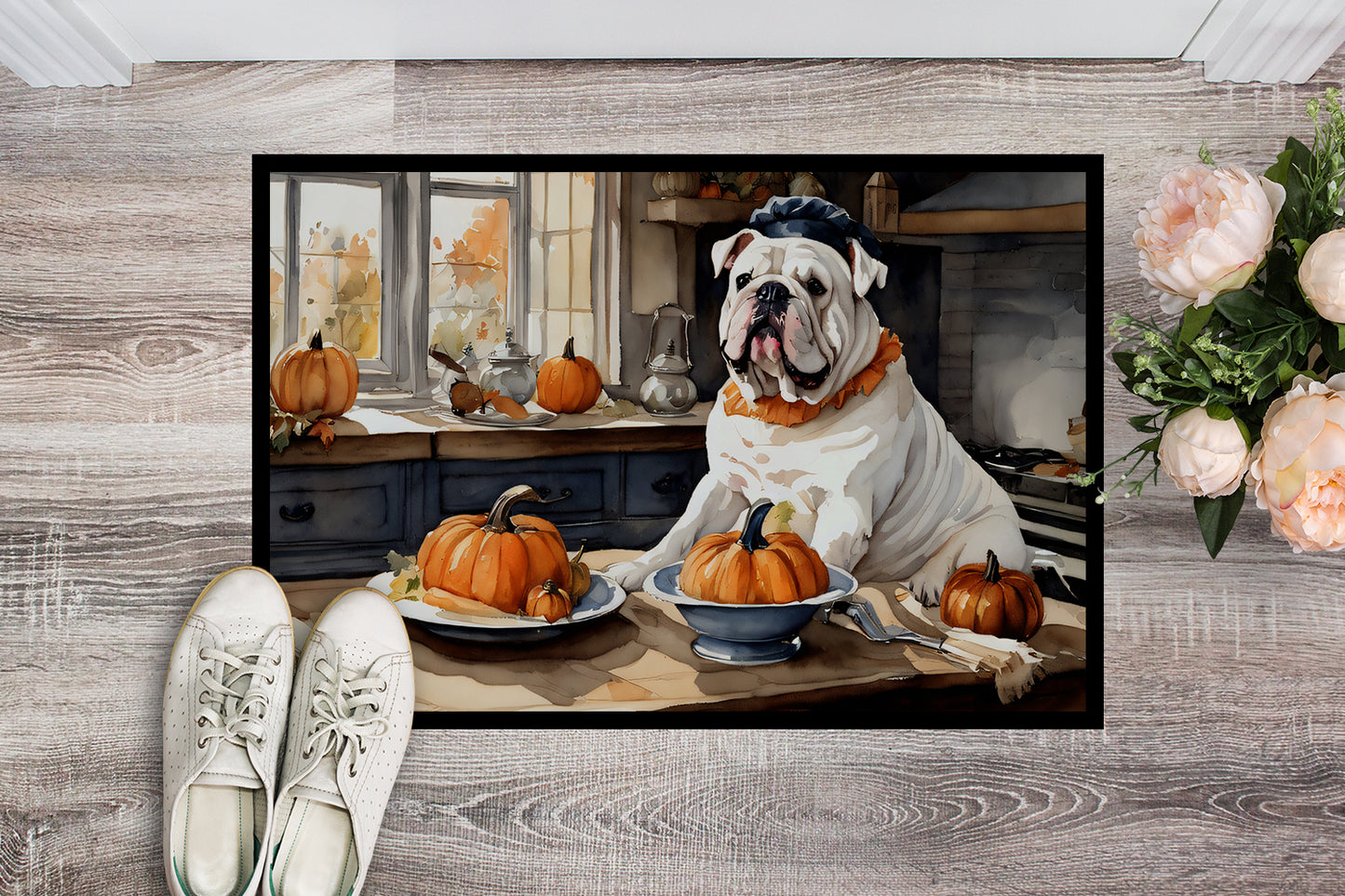 English Bulldog Fall Kitchen Pumpkins Doormat