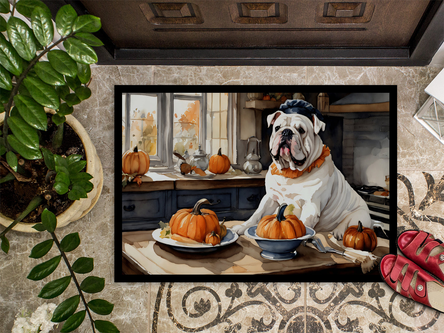 English Bulldog Fall Kitchen Pumpkins Doormat