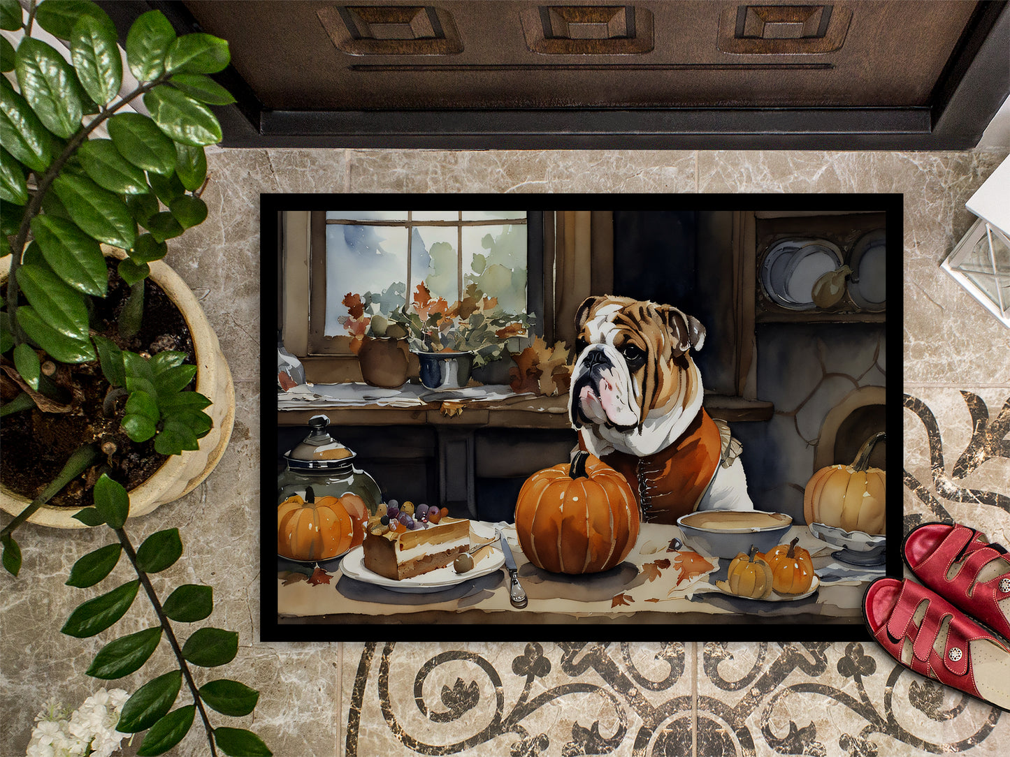 English Bulldog Fall Kitchen Pumpkins Doormat