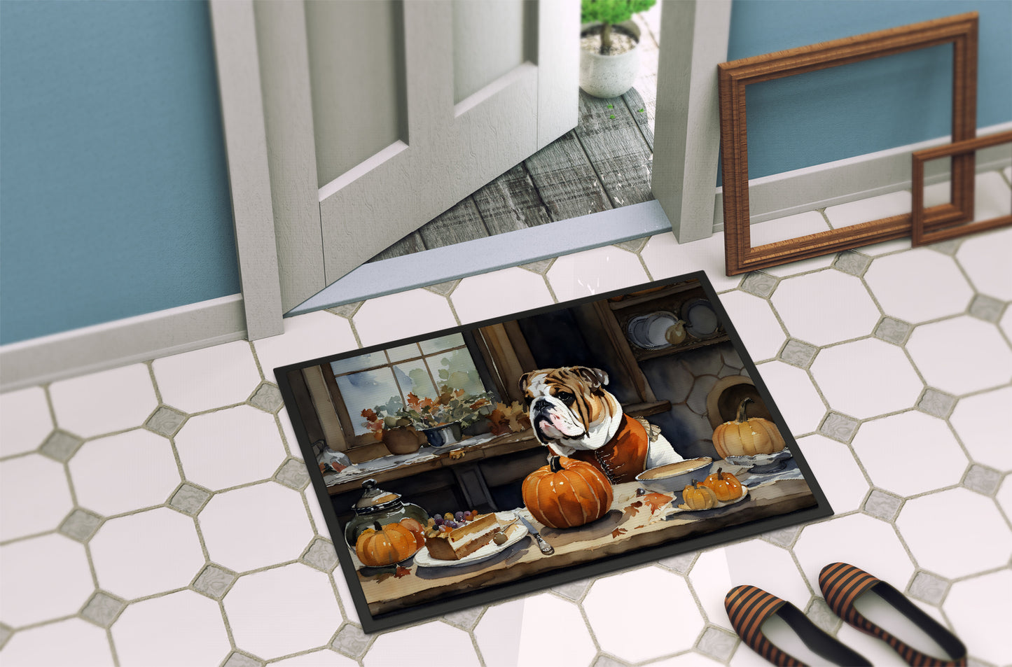 English Bulldog Fall Kitchen Pumpkins Doormat