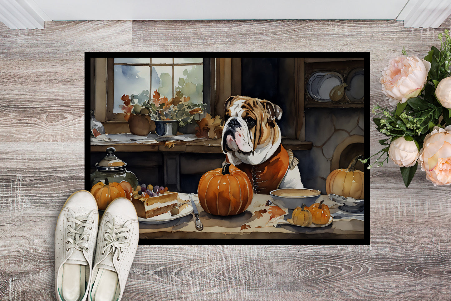 English Bulldog Fall Kitchen Pumpkins Doormat