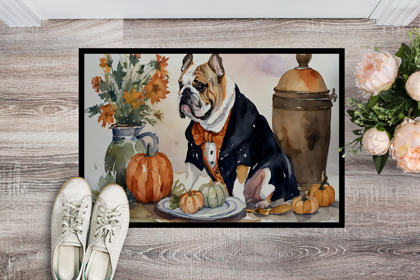 English Bulldog Fall Kitchen Pumpkins Doormat