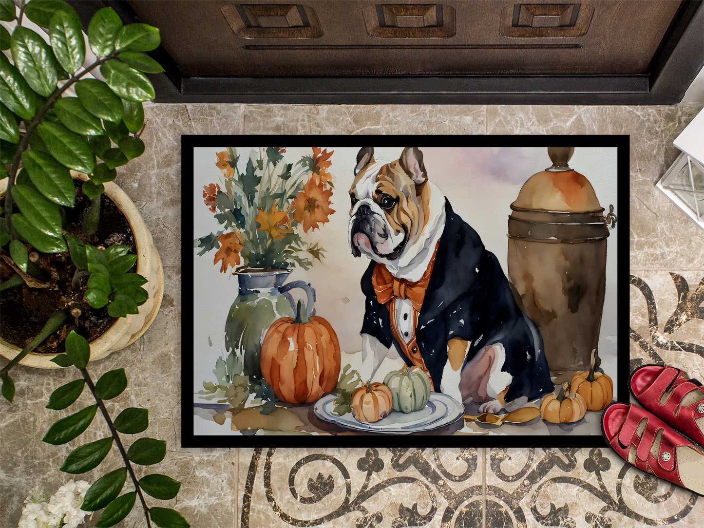 English Bulldog Fall Kitchen Pumpkins Doormat