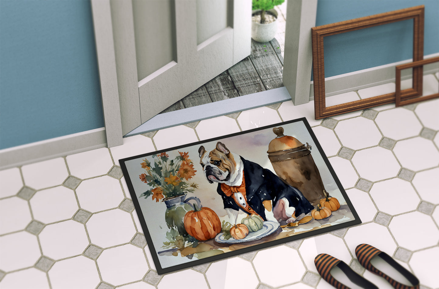 English Bulldog Fall Kitchen Pumpkins Doormat