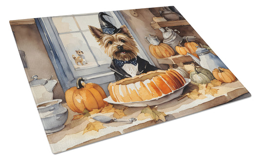 Buy this Cairn Terrier Fall Kitchen Pumpkins Glass Cutting Board