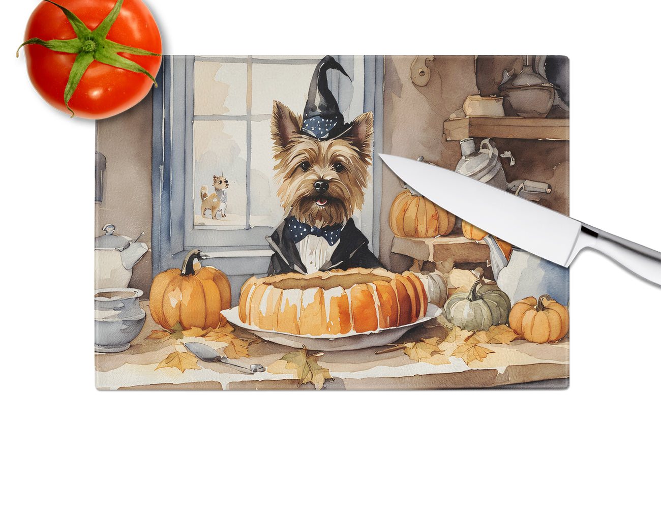 Cairn Terrier Fall Kitchen Pumpkins Glass Cutting Board