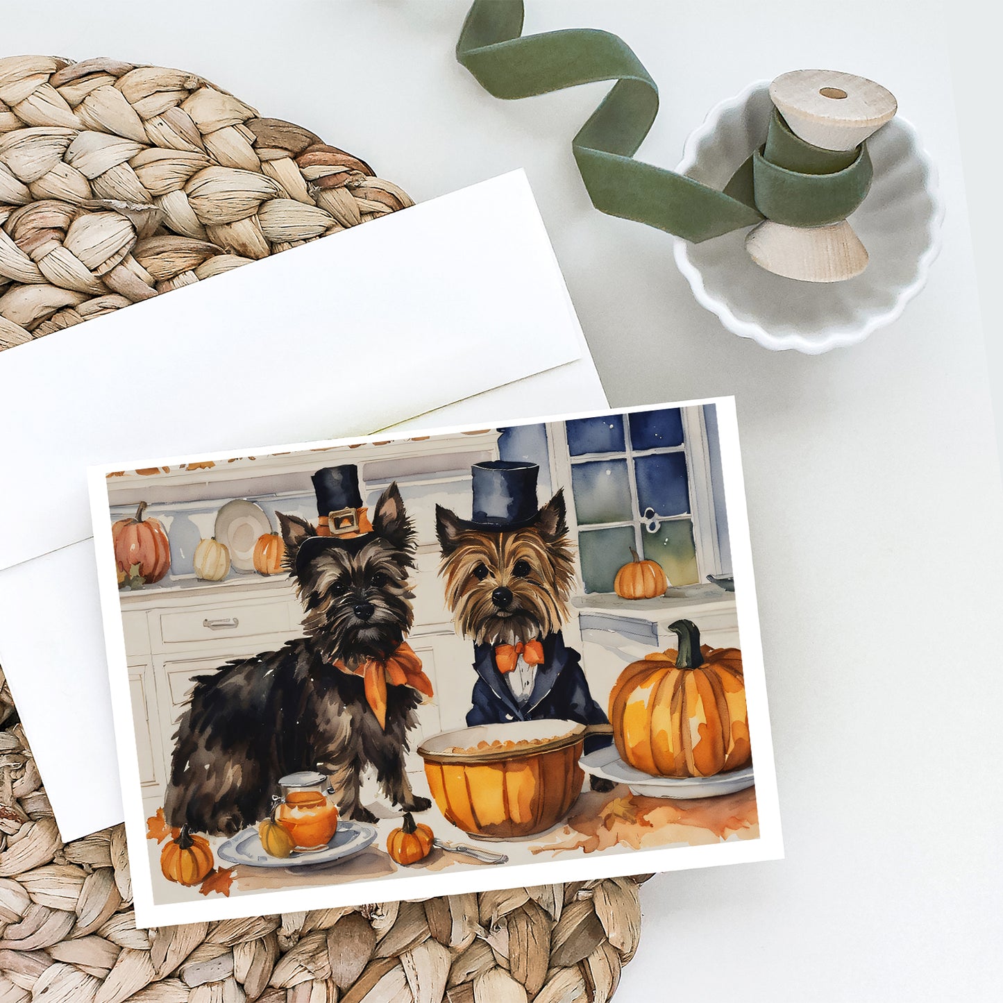 Cairn Terrier Fall Kitchen Pumpkins Greeting Cards Pack of 8