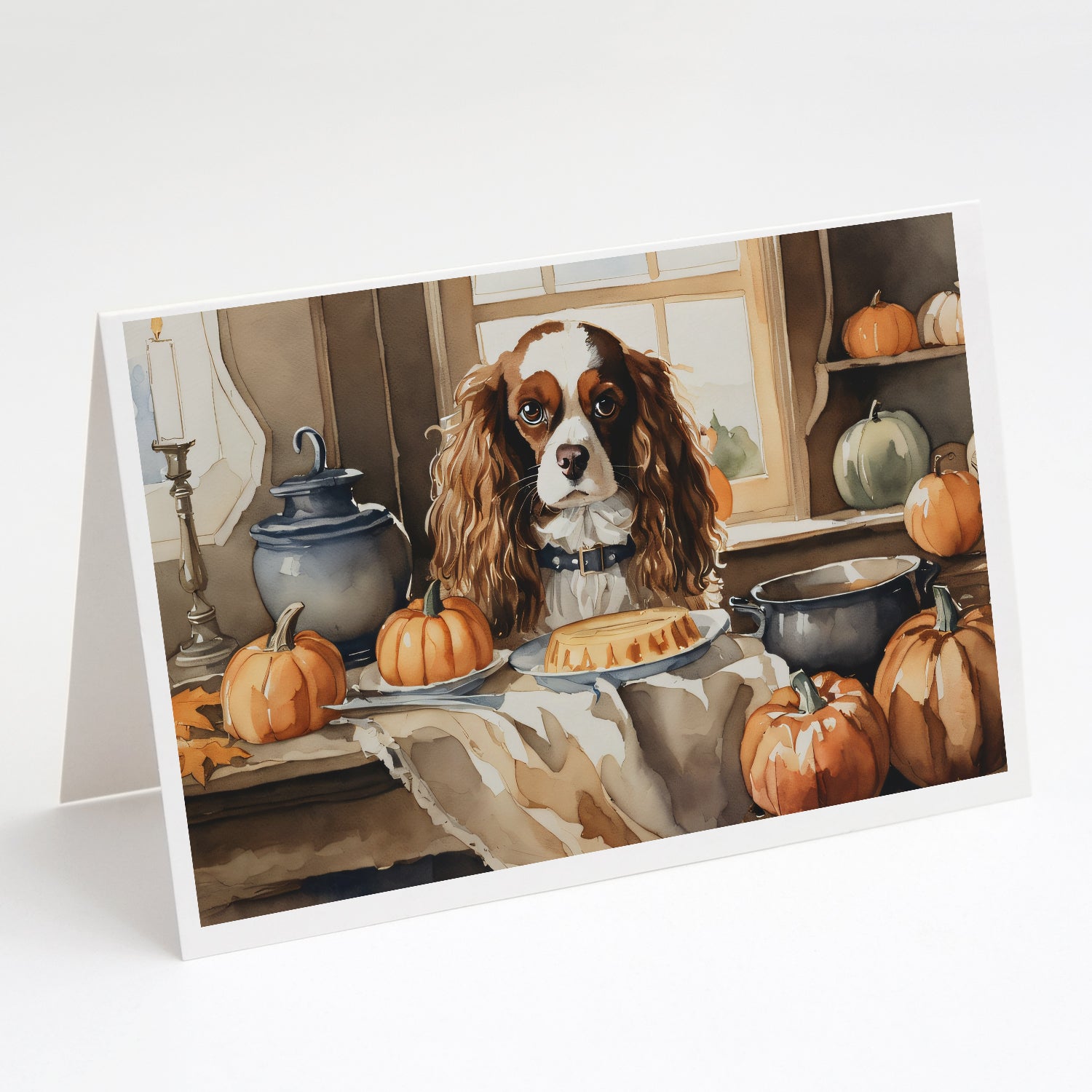 Buy this Cavalier Spaniel Fall Kitchen Pumpkins Greeting Cards Pack of 8