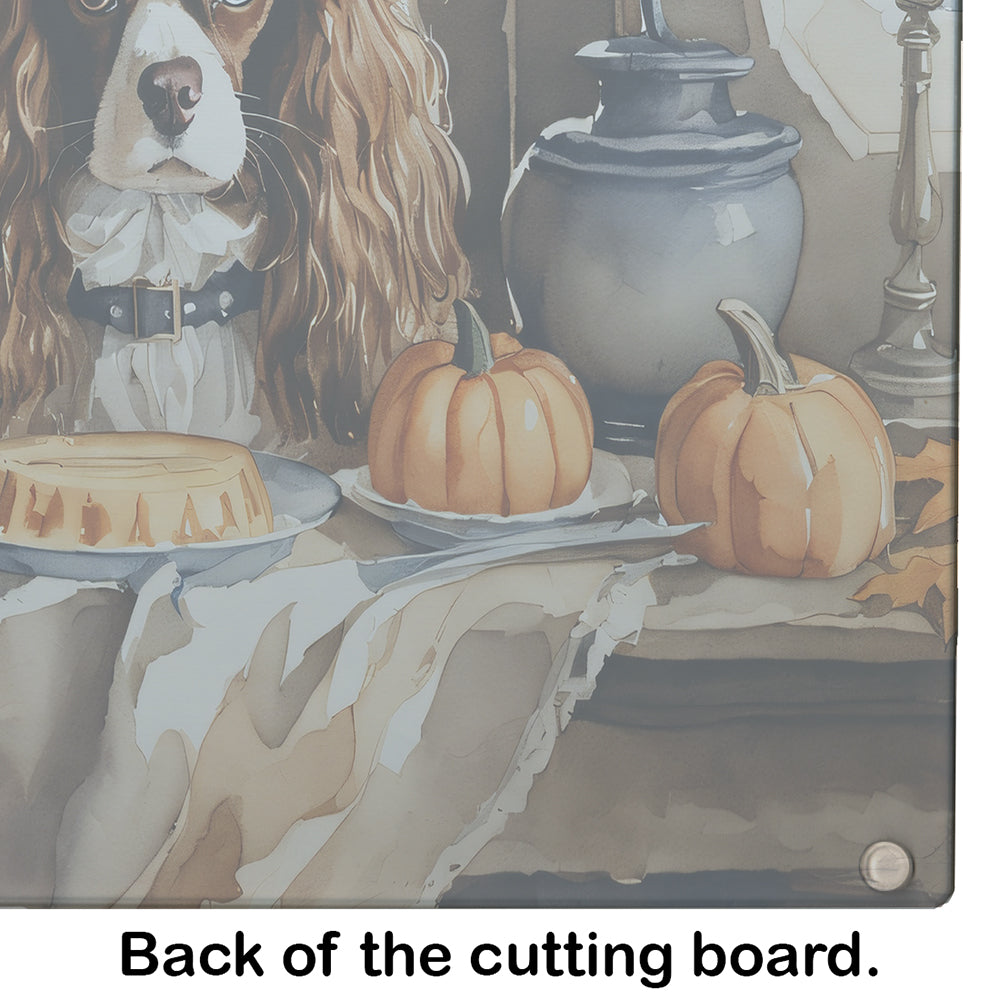 Cavalier Spaniel Fall Kitchen Pumpkins Glass Cutting Board