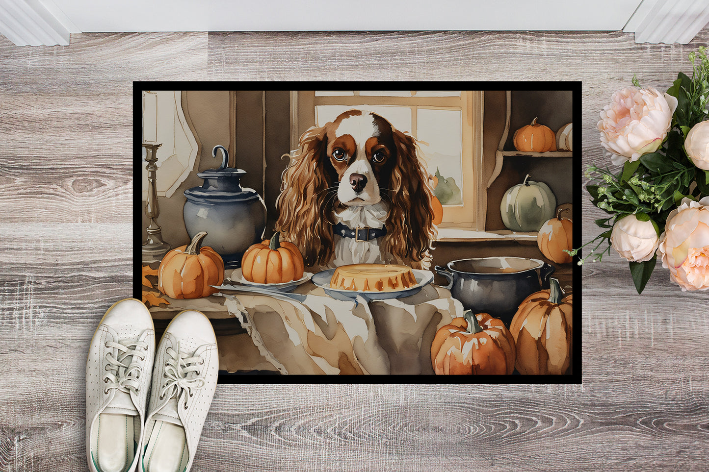 Cavalier Spaniel Fall Kitchen Pumpkins Doormat