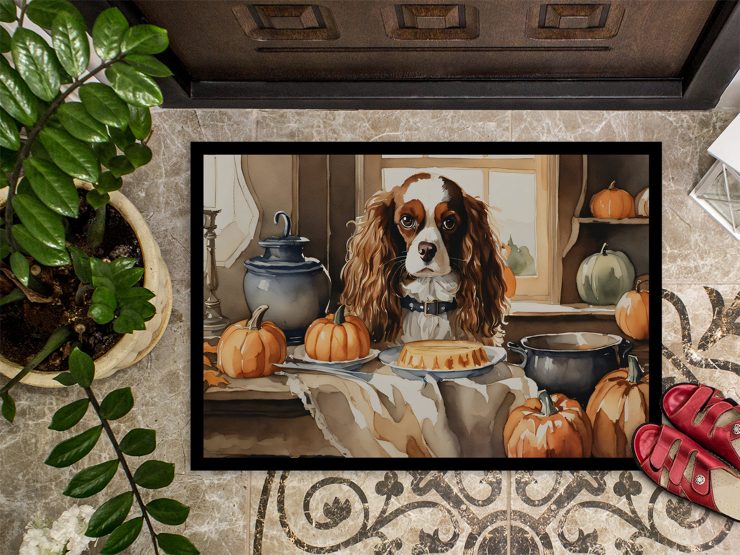 Cavalier Spaniel Fall Kitchen Pumpkins Doormat