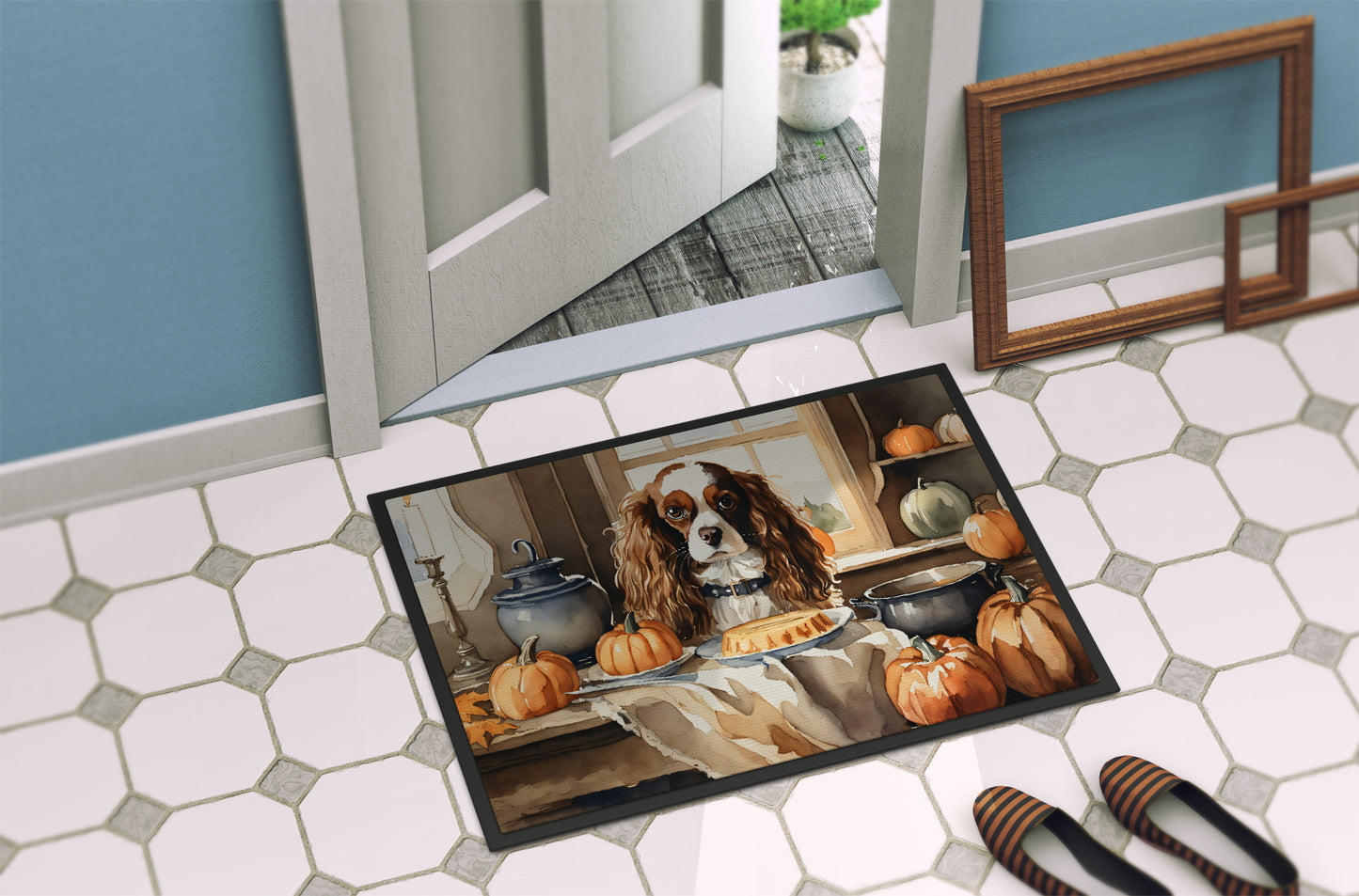 Cavalier Spaniel Fall Kitchen Pumpkins Doormat