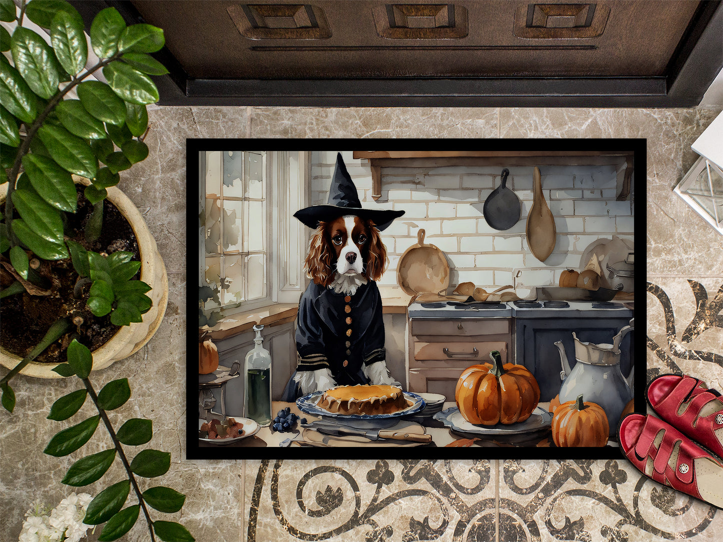 Cavalier Spaniel Fall Kitchen Pumpkins Doormat