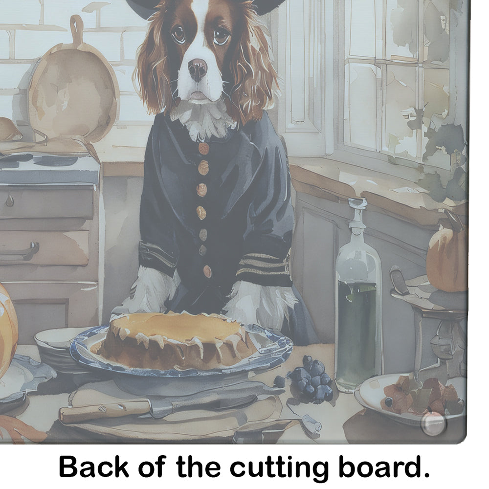 Cavalier Spaniel Fall Kitchen Pumpkins Glass Cutting Board