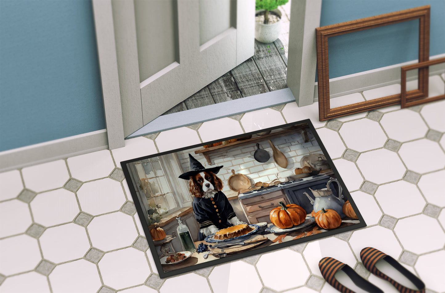 Cavalier Spaniel Fall Kitchen Pumpkins Doormat