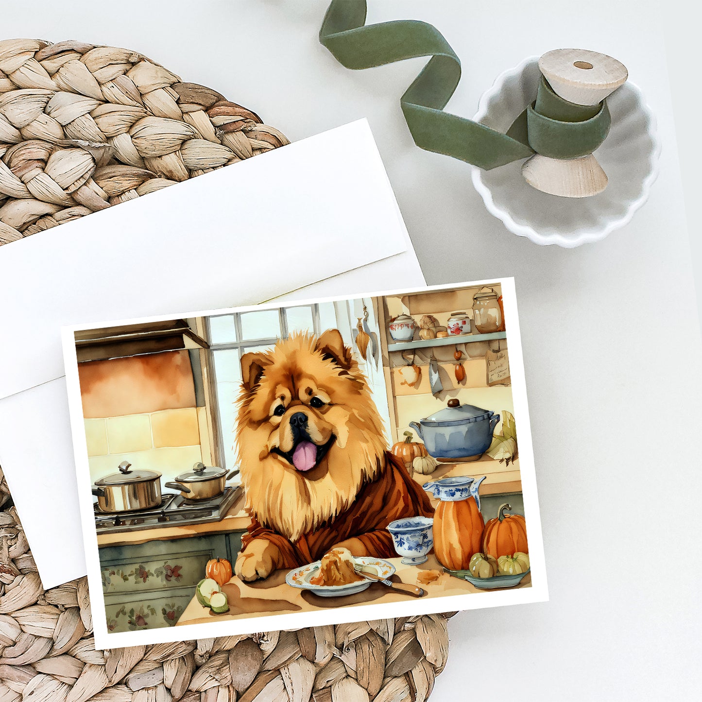 Chow Chow Fall Kitchen Pumpkins Greeting Cards Pack of 8