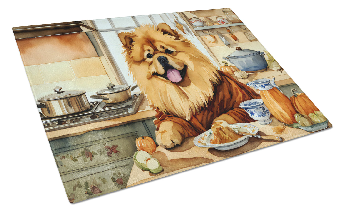 Buy this Chow Chow Fall Kitchen Pumpkins Glass Cutting Board