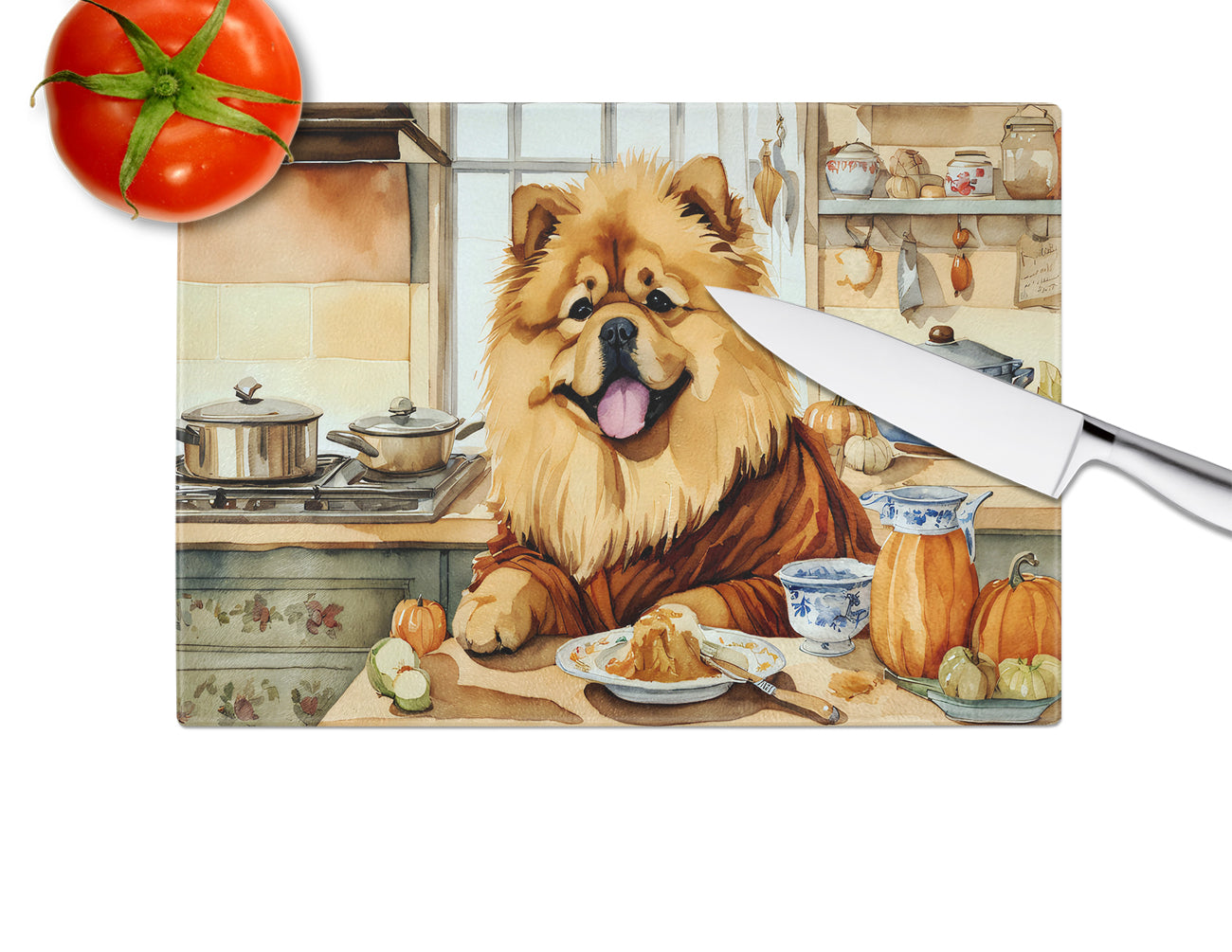 Chow Chow Fall Kitchen Pumpkins Glass Cutting Board