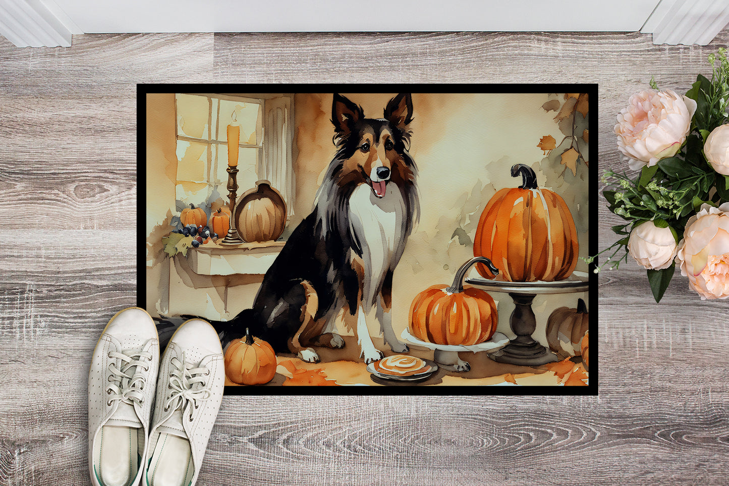 Collie Fall Kitchen Pumpkins Doormat